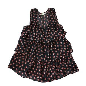 Y2K Sleeveless Tank Top Women S 4 6 Sheer Chiffon Red Heart Print Ruffled Tiered